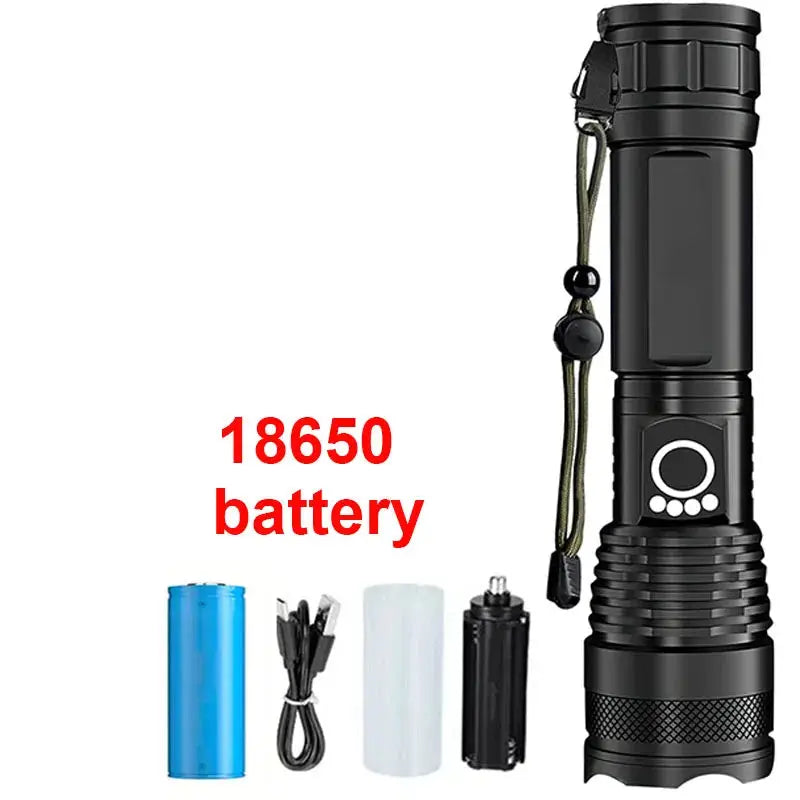 High Power Rechargeable LED Tactical Flashlight  Aluminum Alloy Telescopic Zoom Torch Lamp for Outdoor Camping Fishing Survivall