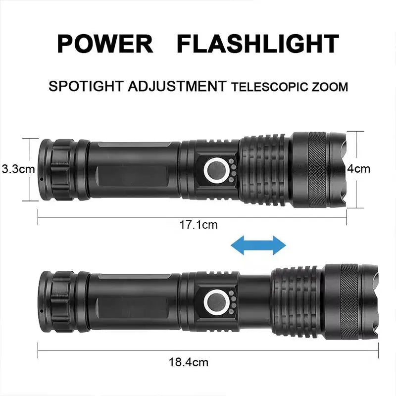 High Power Rechargeable LED Tactical Flashlight  Aluminum Alloy Telescopic Zoom Torch Lamp for Outdoor Camping Fishing Survivall