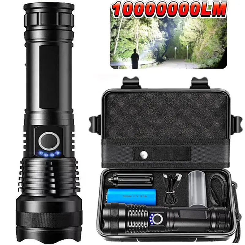 High Power Rechargeable LED Tactical Flashlight  Aluminum Alloy Telescopic Zoom Torch Lamp for Outdoor Camping Fishing Survivall