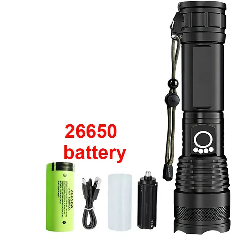 High Power Rechargeable LED Tactical Flashlight  Aluminum Alloy Telescopic Zoom Torch Lamp for Outdoor Camping Fishing Survivall