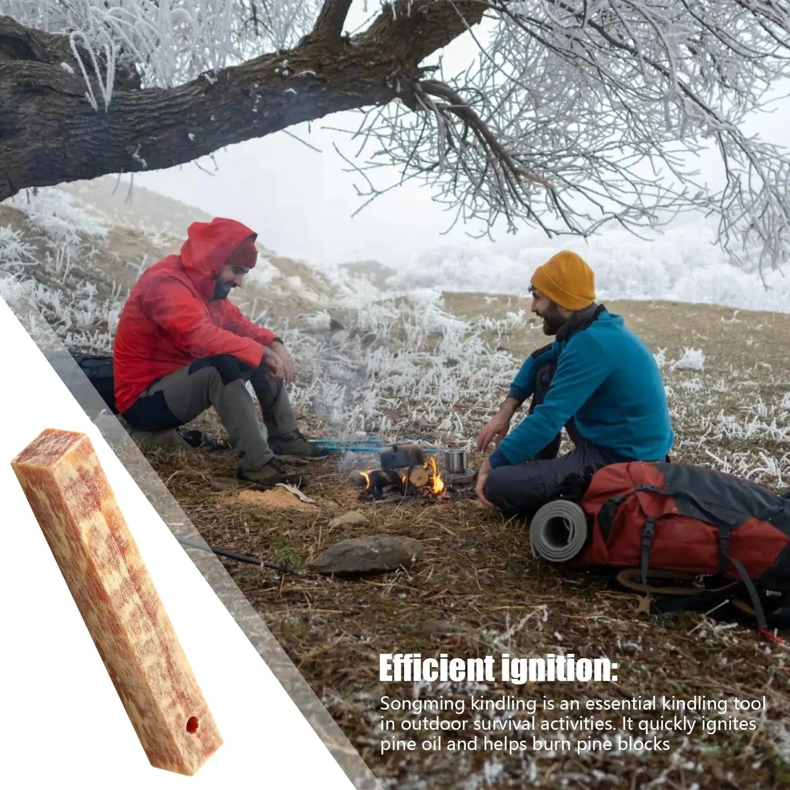 Rafford 2Pcs Pure natural ignition matches pine wood kindling matches outdoor fire making tools outdoor camping survival tools Survivall