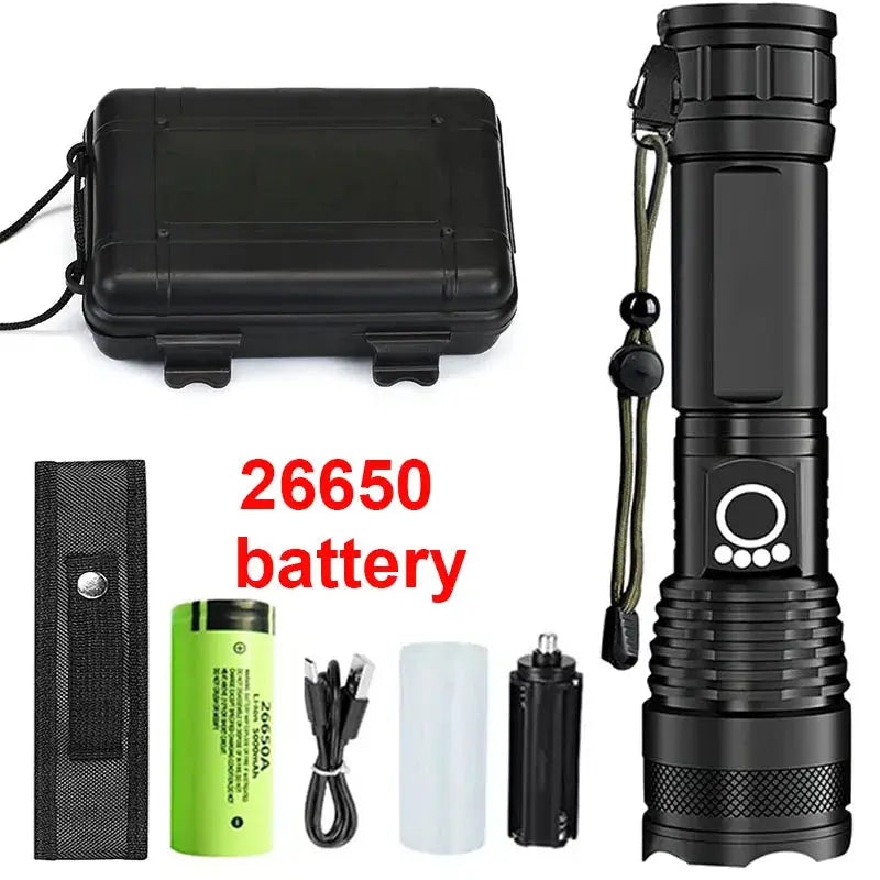 High Power Rechargeable LED Tactical Flashlight  Aluminum Alloy Telescopic Zoom Torch Lamp for Outdoor Camping Fishing Survivall