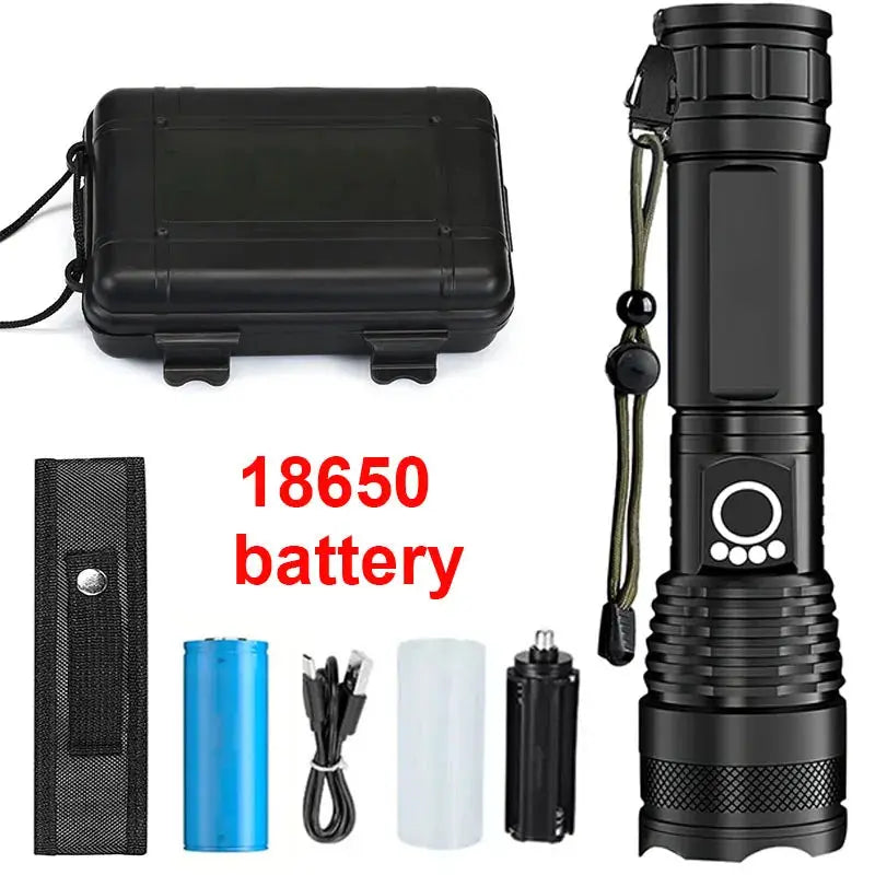 High Power Rechargeable LED Tactical Flashlight  Aluminum Alloy Telescopic Zoom Torch Lamp for Outdoor Camping Fishing Survivall