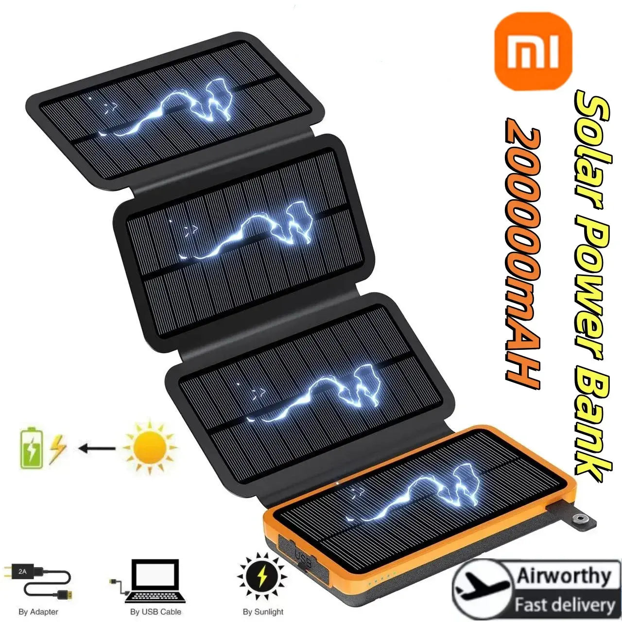 Xiaomi 200000mAH Solar Power Bank Folding Solar Panels 5V 2A USB Output Portable Outdoor Camping Sun Power For IPhone Android Survivall
